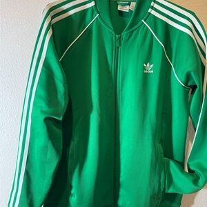 Adidas Women's Original SST Green Track Jacket. Classic 3-Stripe Style. Large.